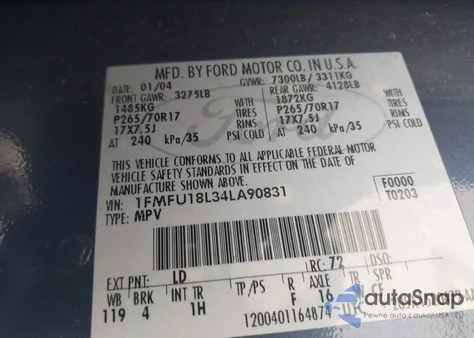 2004 Ford Expedition Eddie Bauer from USA, damaged, VIN 1FMFU18L34LA90831